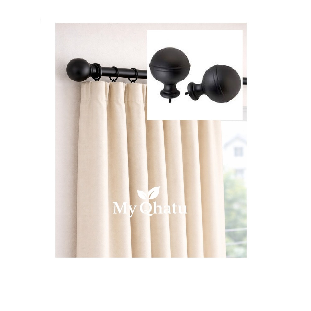 Ikea BEFOGAD 1 Pair Black Metal Spherical Finials for Curtain Rods 102.801.23